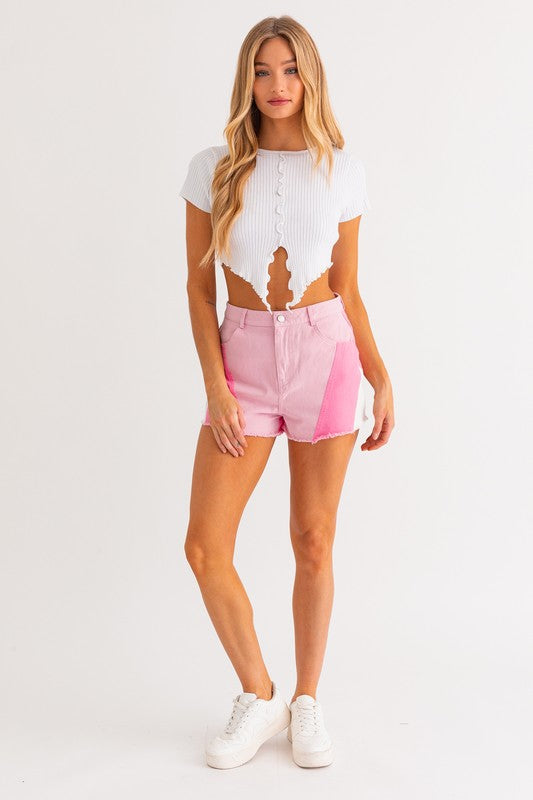 Color Blocked Shorts PINK-WHITE by LE LIS | Fleurcouture
