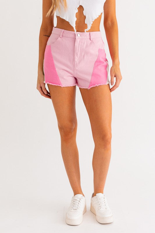 Color Blocked Shorts PINK-WHITE XS by LE LIS | Fleurcouture