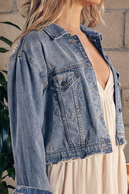 Color Denim Jacket BONE by Mustard Seed | Fleurcouture