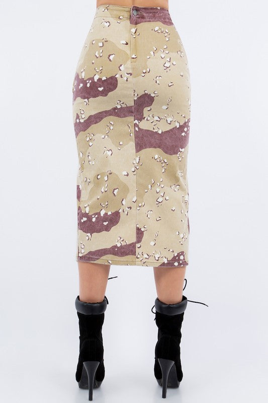 Combat Cargo Pencil Skirt in Desert Camo Camouflage S by GJG Denim | Fleurcouture