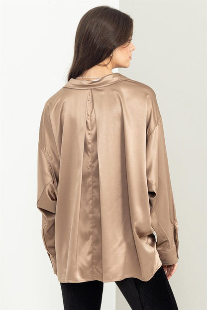 Completely Charmed Oversized Satin shirt by HYFVE | Fleurcouture