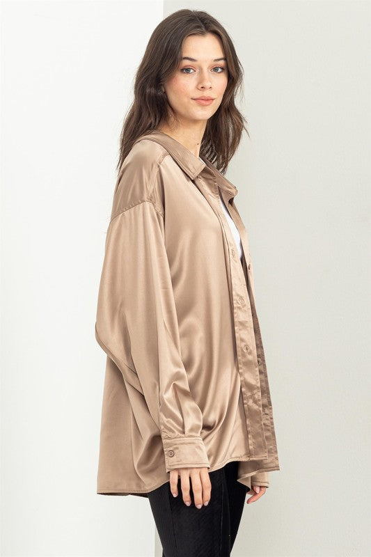 Completely Charmed Oversized Satin shirt by HYFVE | Fleurcouture