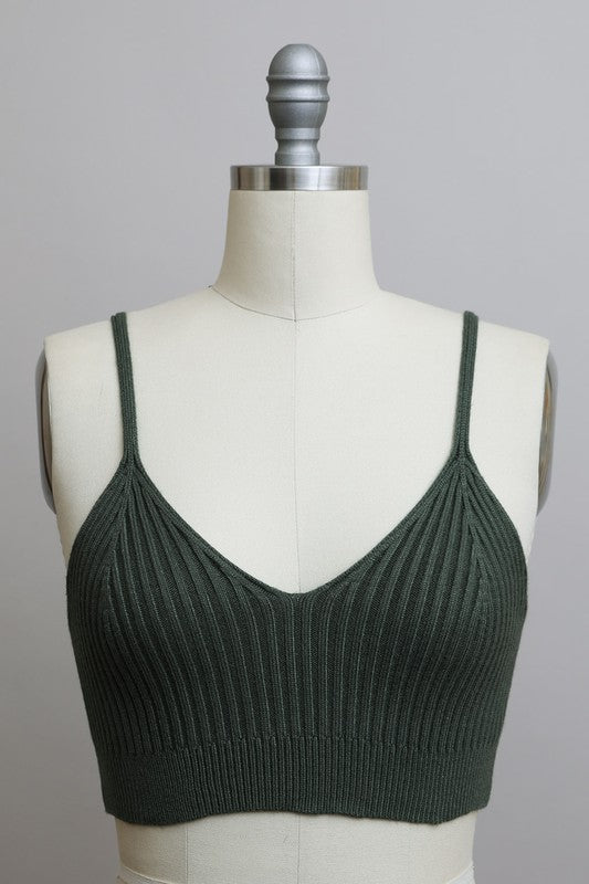 Contour Rib Knit Brami Lounge Top Olive XS/S by Leto Accessories | Fleurcouture