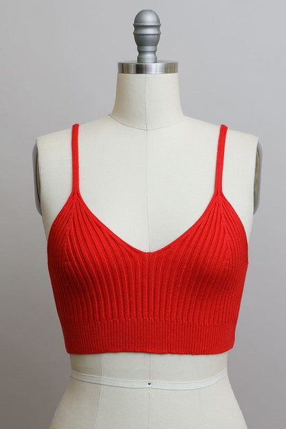 Contour Rib Knit Brami Lounge Top Red XS/S by Leto Accessories | Fleurcouture