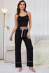 Contrast Trim Cropped Cami and Pants Loungewear Set Black S by Trendsi | Fleurcouture