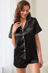 Contrast Trim Short Sleeve Shirt and Shorts Pajama Set Black S by Trendsi | Fleurcouture