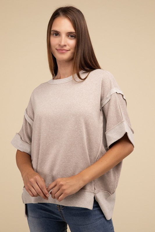 Contrast Trim Top Stitching Drop Shoulder Top by ZENANA | Fleurcouture