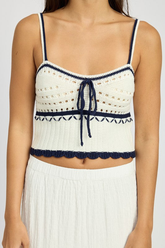 CONTRASTED CROCHET CROP TOP OFF WHITE NAVY by Emory Park | Fleurcouture