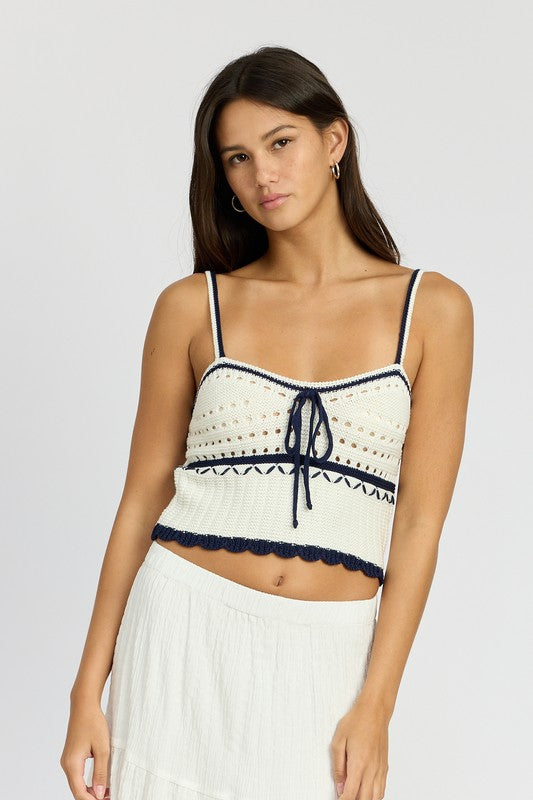 CONTRASTED CROCHET CROP TOP OFF WHITE NAVY S by Emory Park | Fleurcouture