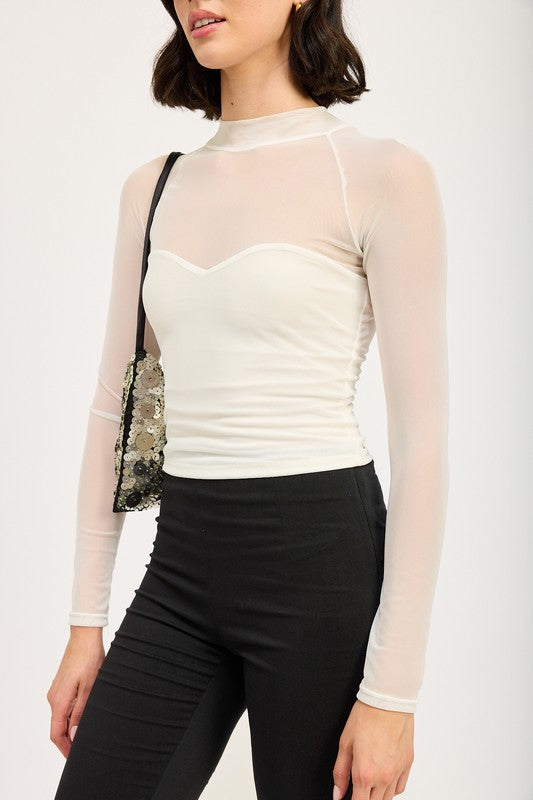 CONTRASTED SHEER RUCHED TOP by Emory Park | Fleurcouture