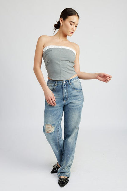 CONTRASTED TUBE TOP GREY by Emory Park | Fleurcouture