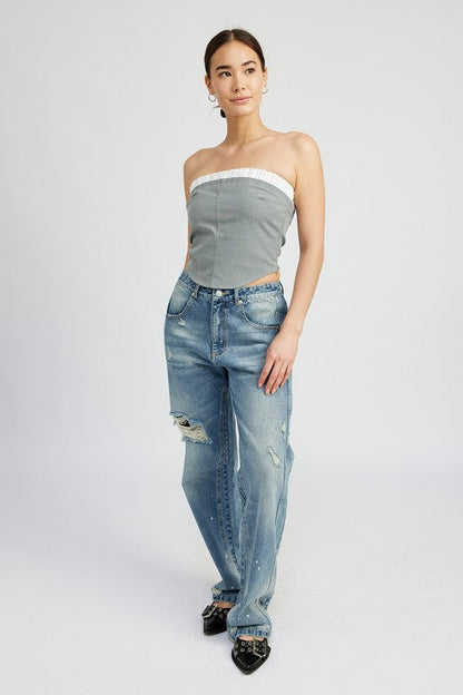 CONTRASTED TUBE TOP GREY by Emory Park | Fleurcouture