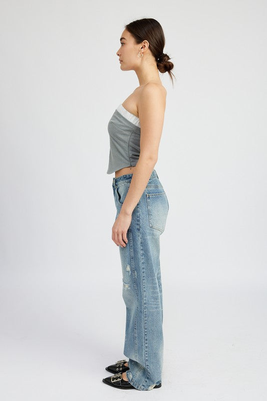 CONTRASTED TUBE TOP GREY by Emory Park | Fleurcouture