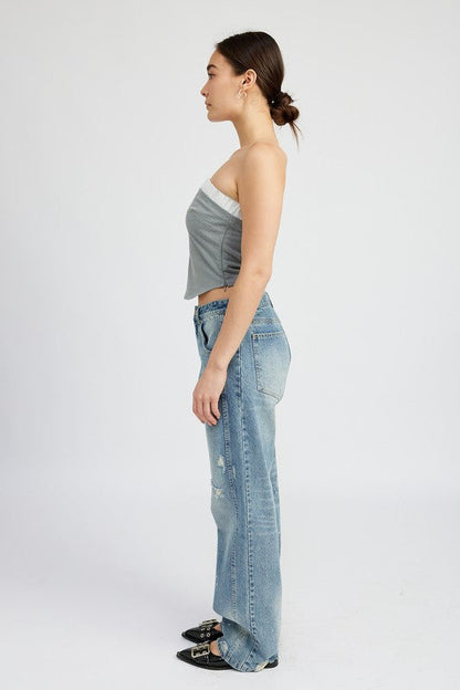 CONTRASTED TUBE TOP GREY by Emory Park | Fleurcouture