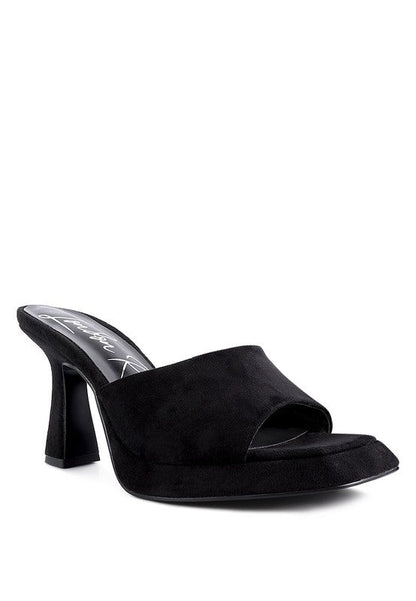 Copyme Micro Suede Slip On Spool Heel Sandals Black 5 by Rag Company | Fleurcouture