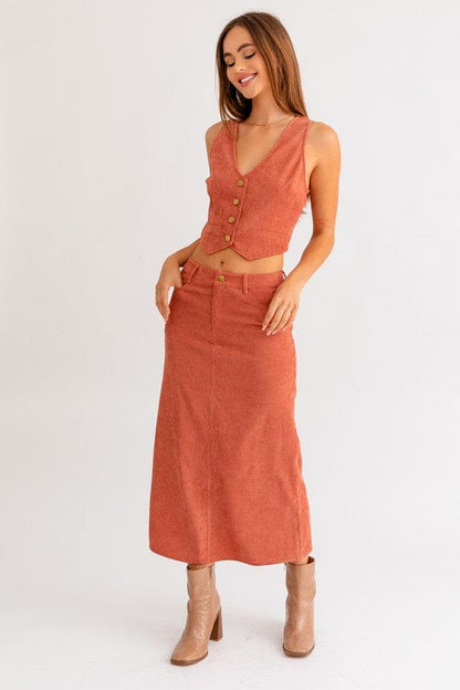 Cord Maxi Skirt RUST by LE LIS | Fleurcouture