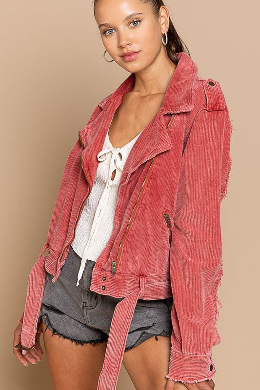 Corduroy Rider Jacket DRIED TOMATO L by POL | Fleurcouture