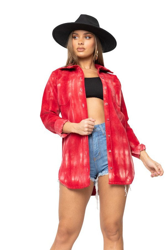Corduroy Top in Red Red by GJG Denim | Fleurcouture