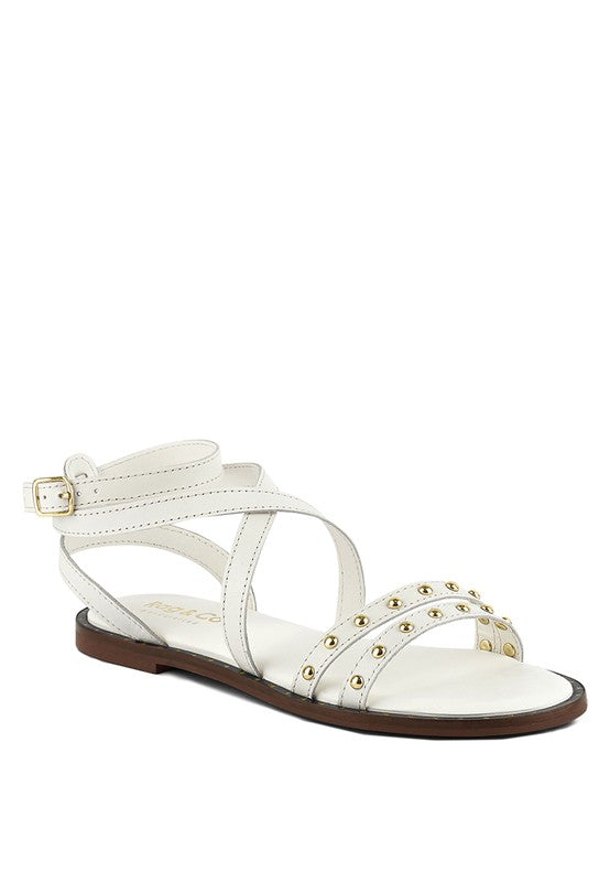 CORRIANE Studs Embellishment Strappy Sandals Off White 9 by Rag Company | Fleurcouture