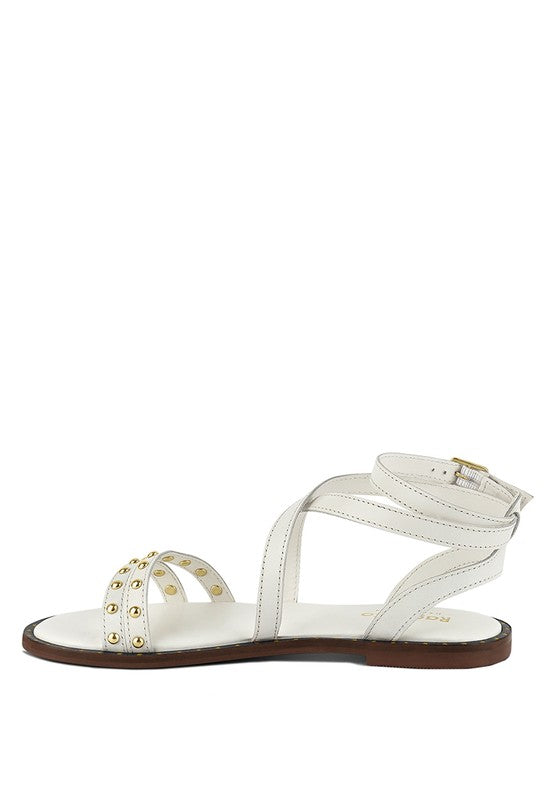 CORRIANE Studs Embellishment Strappy Sandals Off White by Rag Company | Fleurcouture