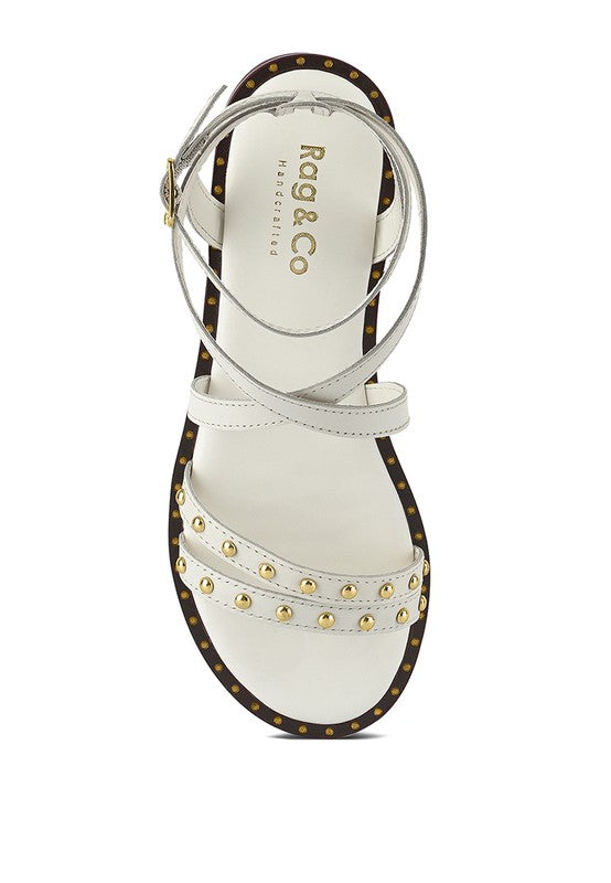 CORRIANE Studs Embellishment Strappy Sandals Off White by Rag Company | Fleurcouture