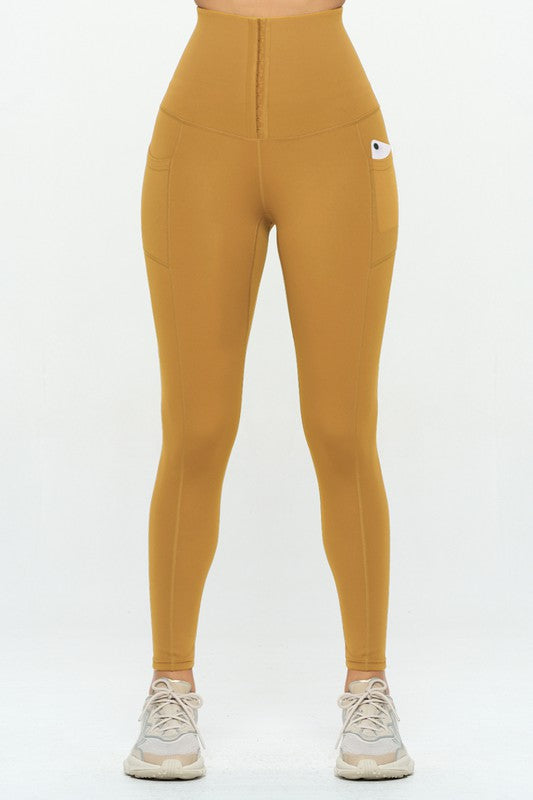 Corset leggings Soft Body Shaper with Pockets Mustard S by OTOS Active | Fleurcouture