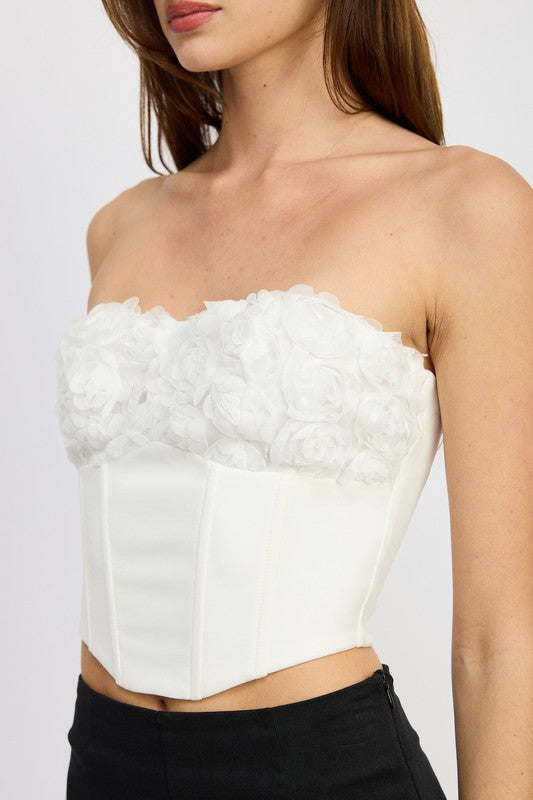 CORSET TOP WITH LACE DETAIL WHITE FLORAL by Emory Park | Fleurcouture