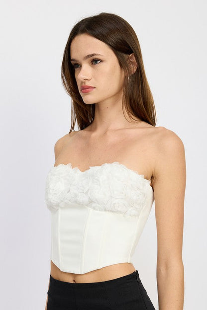 CORSET TOP WITH LACE DETAIL WHITE FLORAL by Emory Park | Fleurcouture