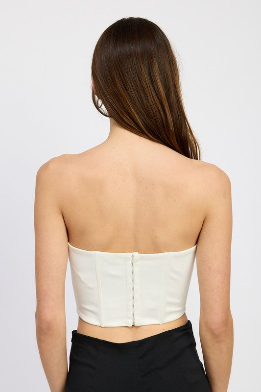 CORSET TOP WITH LACE DETAIL WHITE FLORAL by Emory Park | Fleurcouture