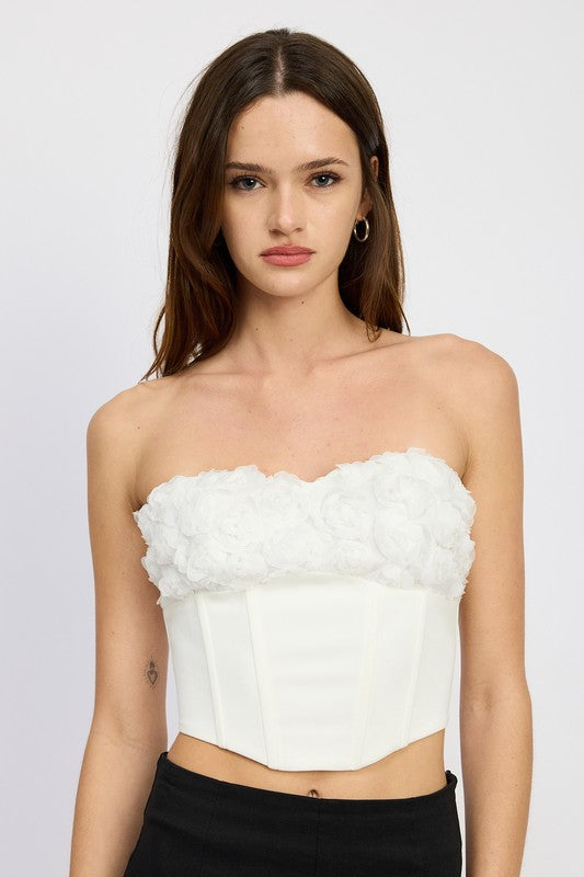 CORSET TOP WITH LACE DETAIL WHITE FLORAL S by Emory Park | Fleurcouture