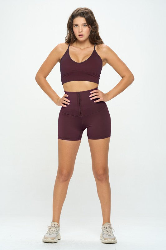 Corset Waist Buttery Soft Shorts Body Shaper Burgundy S by OTOS Active | Fleurcouture