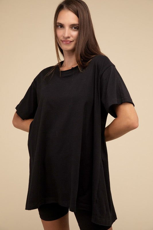 Cotton Drop Shoulder Oversized Top BLACK S/M by ZENANA | Fleurcouture