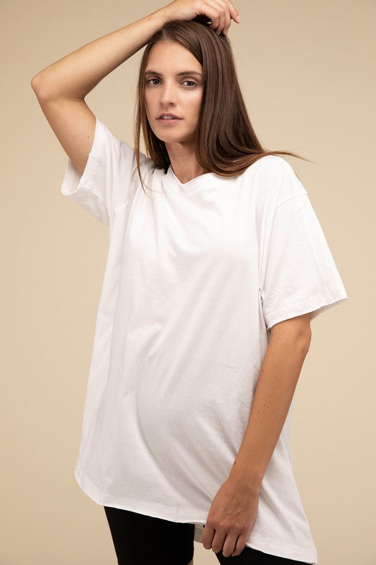 Cotton Drop Shoulder Oversized Top WHITE S/M by ZENANA | Fleurcouture