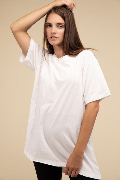 Cotton Drop Shoulder Oversized Top WHITE S/M by ZENANA | Fleurcouture