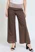 Cotton Linen Wide Leg Pants Fold Over With Pockets brown S by EG fashion | Fleurcouture