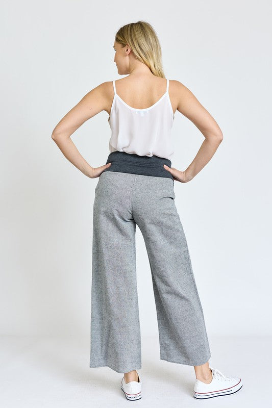 Cotton Linen Wide Leg Pants Fold Over With Pockets by EG fashion | Fleurcouture