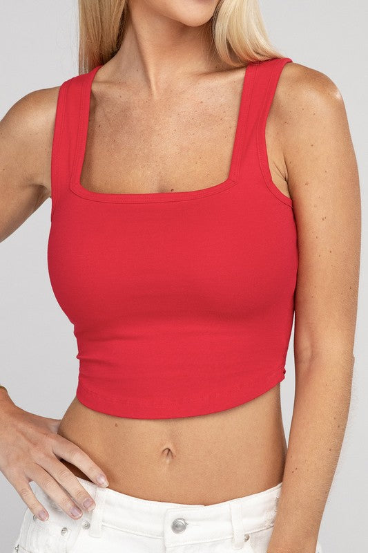 Cotton Square Neck Cropped Cami Top Women&