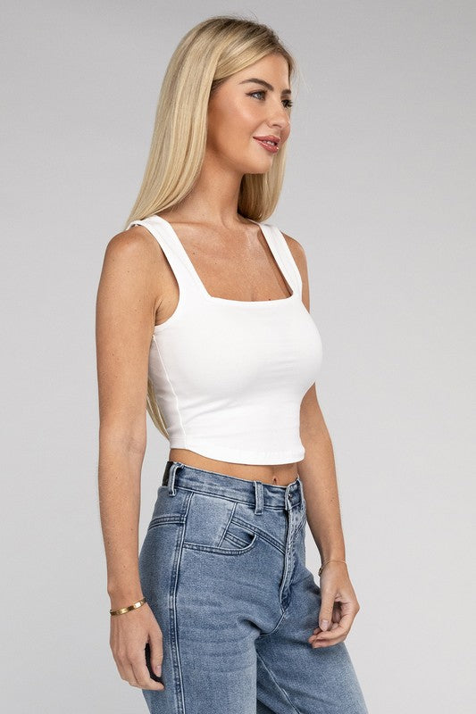 Cotton Square Neck Cropped Cami Top Women&