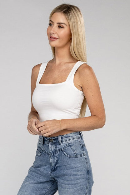 Cotton Square Neck Cropped Cami Top Women&