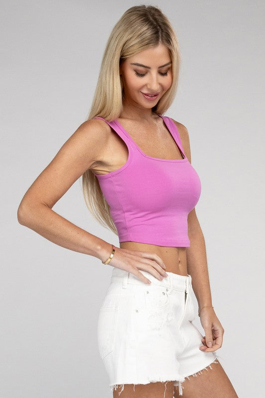 Cotton Square Neck Cropped Cami Top Women&