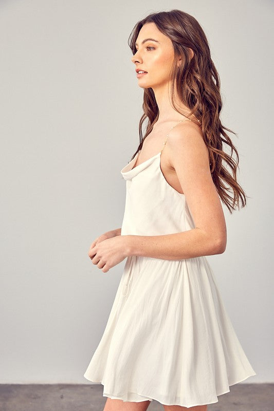 Cowl Neck Beaded Strap Dress CREAMY WHITE by Mustard Seed | Fleurcouture