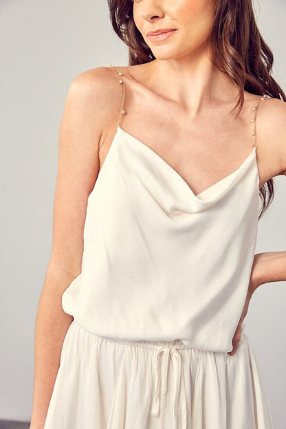 Cowl Neck Beaded Strap Dress CREAMY WHITE by Mustard Seed | Fleurcouture