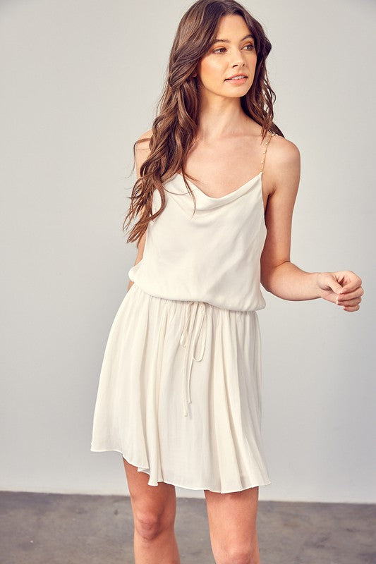 Cowl Neck Beaded Strap Dress CREAMY WHITE by Mustard Seed | Fleurcouture