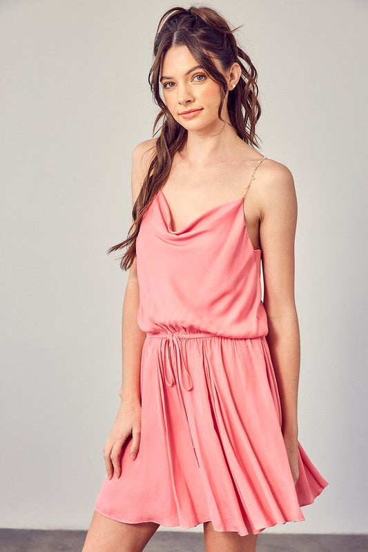 Cowl Neck Beaded Strap Dress MILKY PINK by Mustard Seed | Fleurcouture