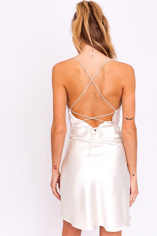 Cowl Neck Criss-Cross Strap Slip Dress champagne by LE LIS | Fleurcouture