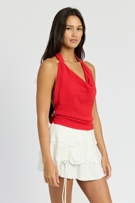 COWL NECK HALTER TOP by Emory Park | Fleurcouture
