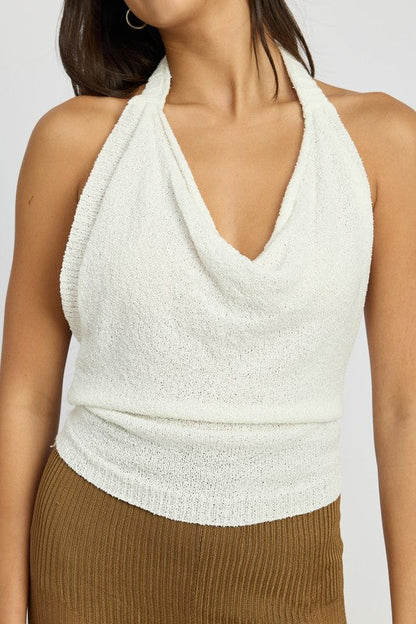 COWL NECK HALTER TOP by Emory Park | Fleurcouture