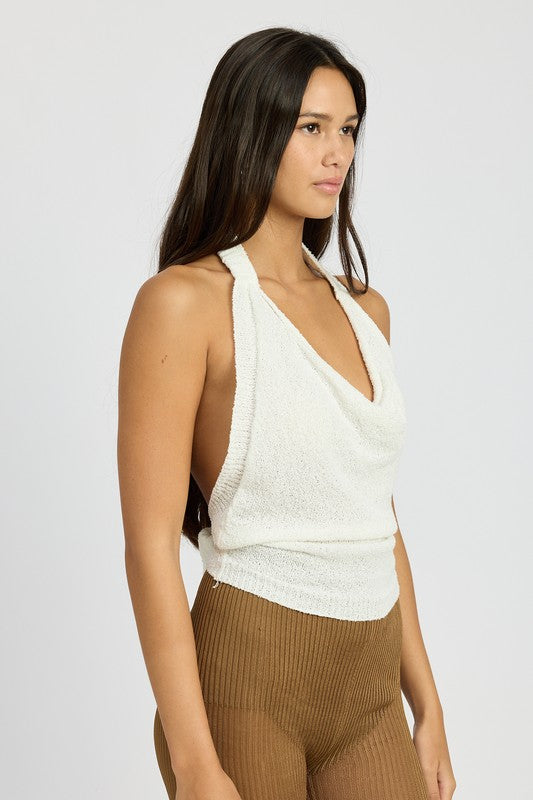COWL NECK HALTER TOP by Emory Park | Fleurcouture