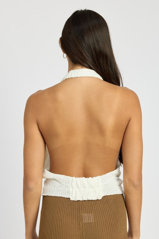 COWL NECK HALTER TOP by Emory Park | Fleurcouture