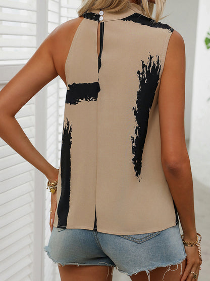 Cowl Neck Sleeveless Blouse Khaki Tops by Trendsi | Fleurcouture